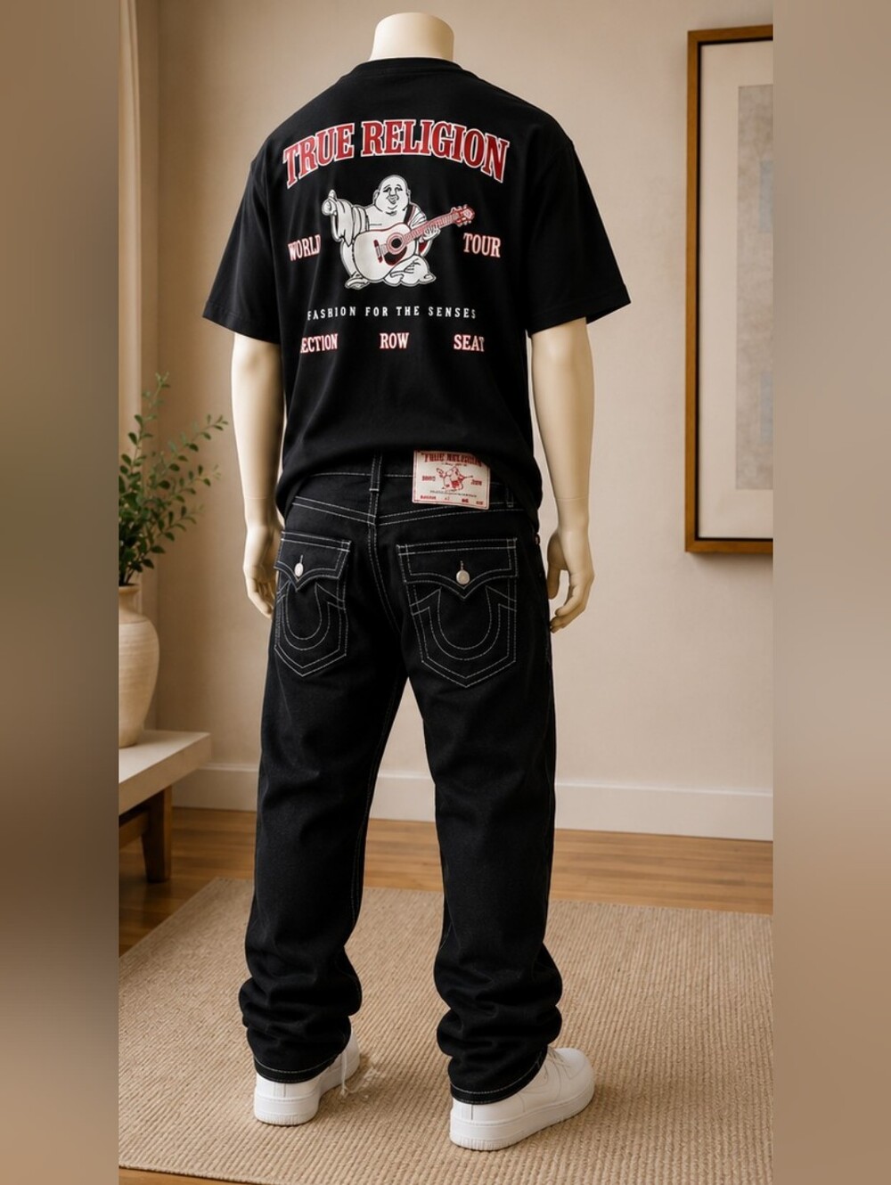 True Religion Ricky Relaxed Straight Flap Pocket Black Jeans Men's Size 34x32